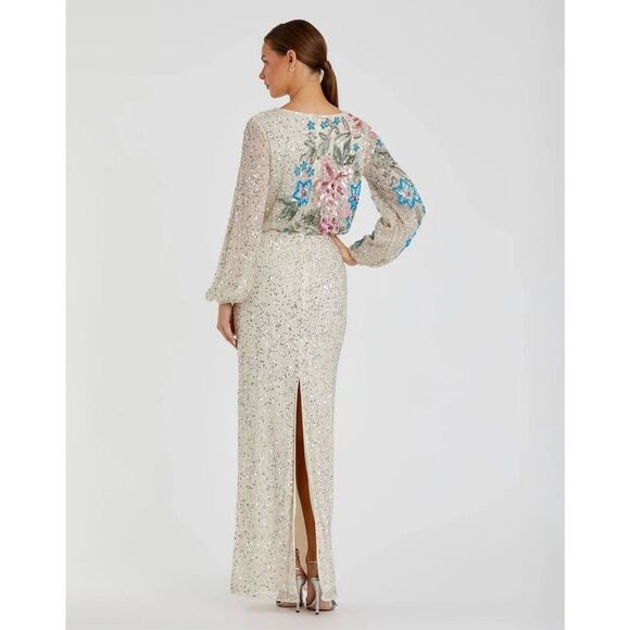 MAC DUGGAL Beige Embellished Floral High Neck Gown Size 8 - Picture 12 of 12